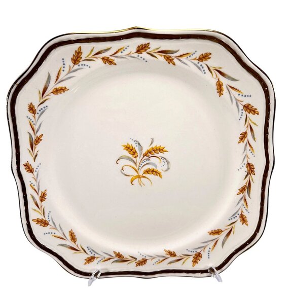 Vtg Homer Laughlin Eggshell Georgian Wheat Square Plates 8" Set Of 2 Gold Rim - Picture 2 of 10